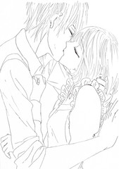 Drawing in the style of anime. Image enamored girl and the guy in the picture in the style of Japanese anime