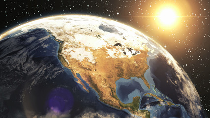 Earth Sunshine From Space At North America 