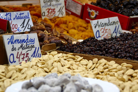 Almonds at Atarazanas market in Malaga