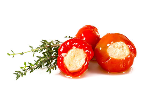 Hot Round Pepper Stuffed With Cheese Isolated On White