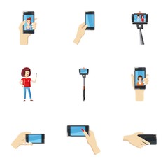 Selfie icons set, cartoon style