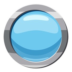 Blue round button icon, cartoon style