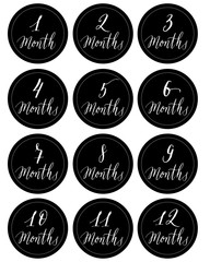 Fototapeta na wymiar Round labels for children from birth to 12 months of the vector.
