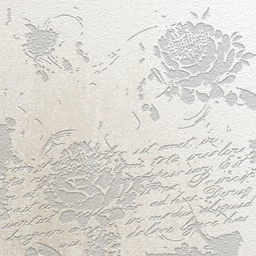 Stone floral engraving - stone background with copy space. Natural stone tile with engraved message and roses. Historical engraved detail.