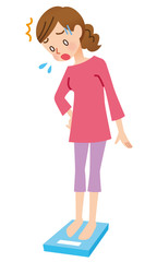 体重計に乗る女性　ショック