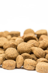 Fototapeta na wymiar Dog and cat food granules isolated over white background