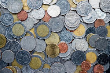 Many of Thai Baht silver and gold coins for design and background.