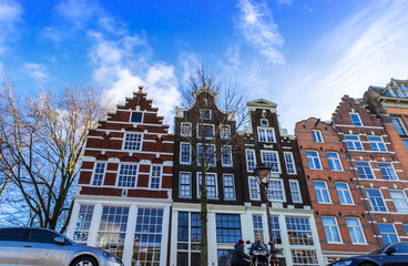 Old buildings in Amsterdam in sunny day