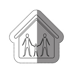 sticker of monochrome contour of family group in home vector illustration