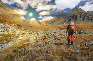 Naklejka premium Beautiful autumn landscape, Altai mountains Russia.