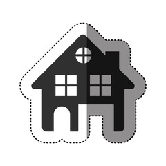 sticker of black silhouette of house two floors and attic in white background vector illustration