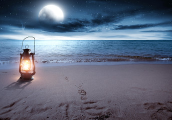 summer photo of beach at night 
