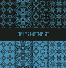 Stylish seamless pattern set. Decorative line tile backgrounds