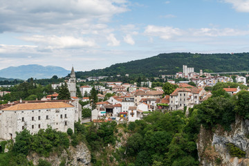 Fototapeta na wymiar Pazin Castle Montecuccoli, panorama of old town districts, and canyon Pazinska Jama in Pazin, Croatia