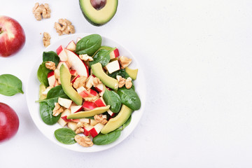 Breakfast with fruit salad, top view