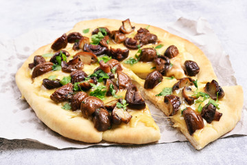 Mushroom pizza, close up