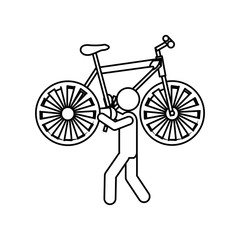 Silhouette worker holding up bicycle vector illustration