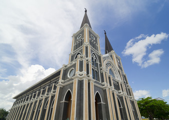 Church Catholic Church in Chantaburi province against the backdrop of a beautiful sky, Thailand