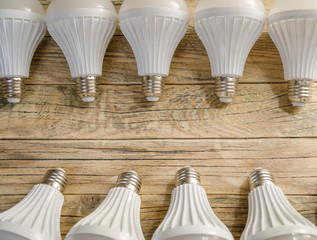 LED lamp on a wooden background