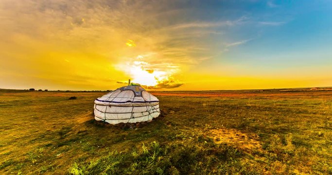 Yurt in the steppe, Mongolia. 4k time lapse