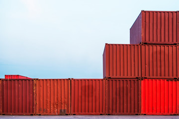 container ship in import export and business logistic.By crane ,Trade Port , Shipping.cargo to harbor.Aerial view.Top view.