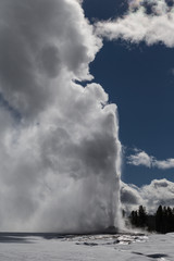 Old Faithful, The famous geyser attraction in Yellowstone known for its hot-water eruptions on a consistent schedule