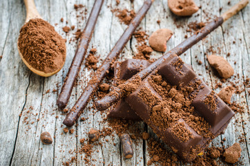 Dark Chocolate on wood