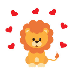 cartoon lion vector with heart