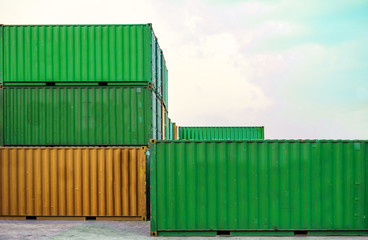 Fototapeta premium container ship in import export and business logistic.By crane ,Trade Port , Shipping.cargo to harbor.Aerial view.Top view.