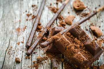 Dark Chocolate on wooden