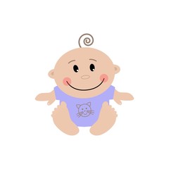 Baby boy illustration. Little boy is sitting on a white background. Raster illustration