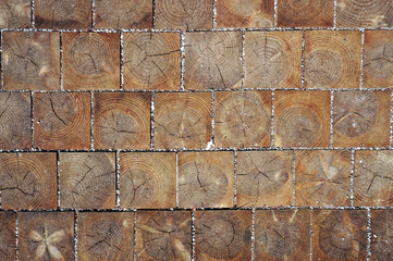 Wooden blocks pavement texture.