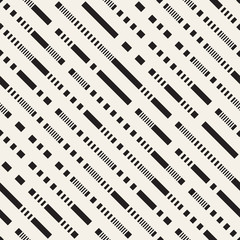 Black and White Dashed Lines Pattern. Modern Abstract Vector Seamless Background