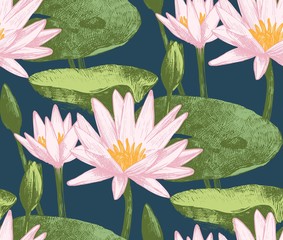 Materiał do szycia Seamless pattern with water lily flowers