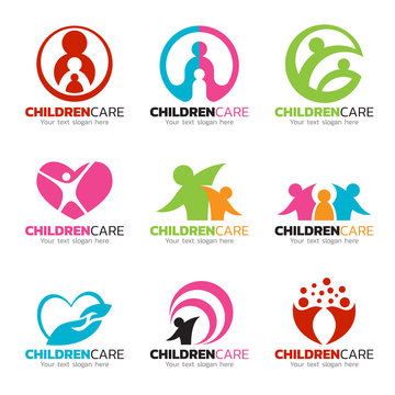 Children care and family care logo vector set design