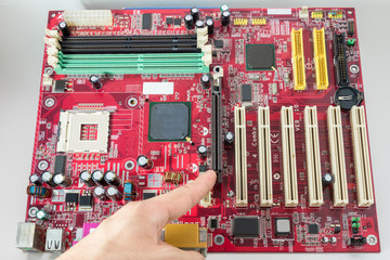 Pointing to the  Graphics Card channel
A mainboard ( Main board,cpu motherboard,logic board,system...