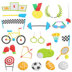 Flat cartoon icons for summer sports, competition event.