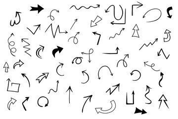 Isolated vector hand drawn arrows set on a white background