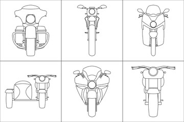 Naklejka premium Different kinds motorcycles front view kid's painting canvas set vector illustration