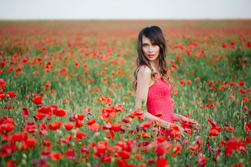 Fototapeta na wymiar beautiful woman in poppy field