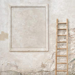 Fototapeta premium weathered stucco wall with wooden ladder background
