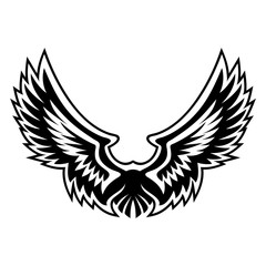 Wing logo vector graphic with sharp feathering, tattoo style and clean contrast
