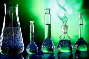 Lab theme. Science and medical background. Laboratory glassware.