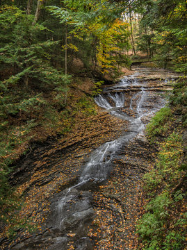 Beautiful autumn scene at Bridal Veil Falls in the Cuyahoga Valley National Park near Cleveland Ohio.
