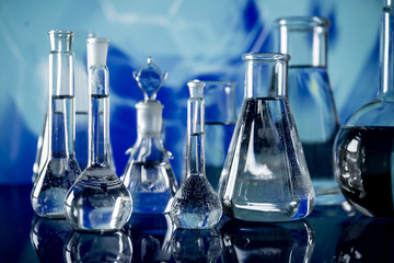 Lab theme. Science and medical background. Laboratory glassware.