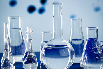 Lab theme. Science and medical background. Laboratory glassware.