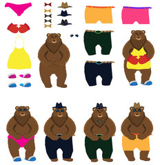Vector bear boy with his cloth set. For paper doll, dress up games.