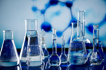 Lab theme. Science and medical background. Laboratory glassware.