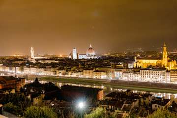 aerial view at night of the Renaissance city of Florence in Italy
