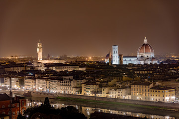 aerial view at night of the Renaissance city of Florence in Italy